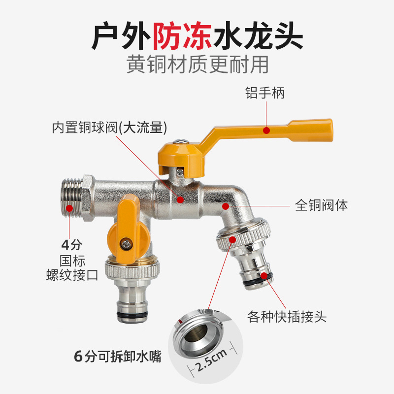 Factory wholesale outdoor faucet anti-freezing all-copper one in and two out courtyard and garden double out 4-inch and 6-inch water faucets Application Scenario