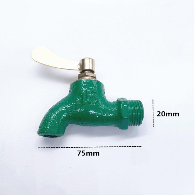 Old-fashioned iron faucet with a slow opening time of 4 minutes or 6 minutes and a fast opening time. It is a copper core flat spout cast iron faucet with a key at an outdoor construction site Application Scenario