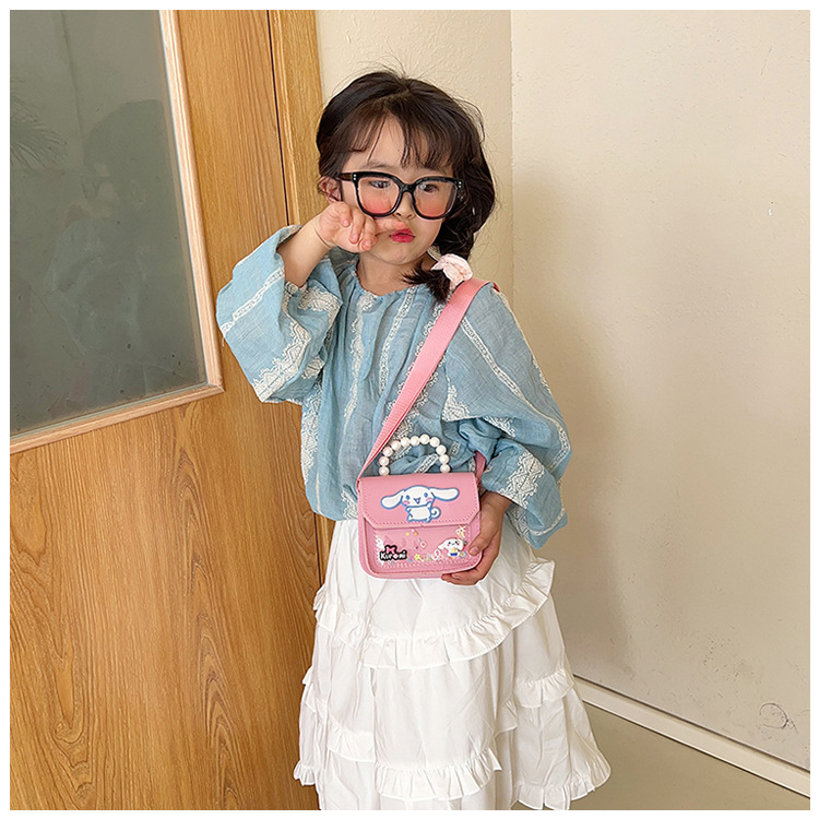 2024 New children's single-shoulder bag: Cute little princess, cartoon Cinnamon Dog, Korean version, niche pearl hand-held crossbody bag details Picture