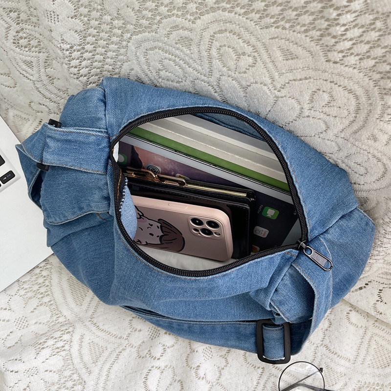 Casual and versatile crossbody bag, women's trendy and simple large-capacity single-shoulder bag, men's Korean-style couple, student denim backpack Specification drawing