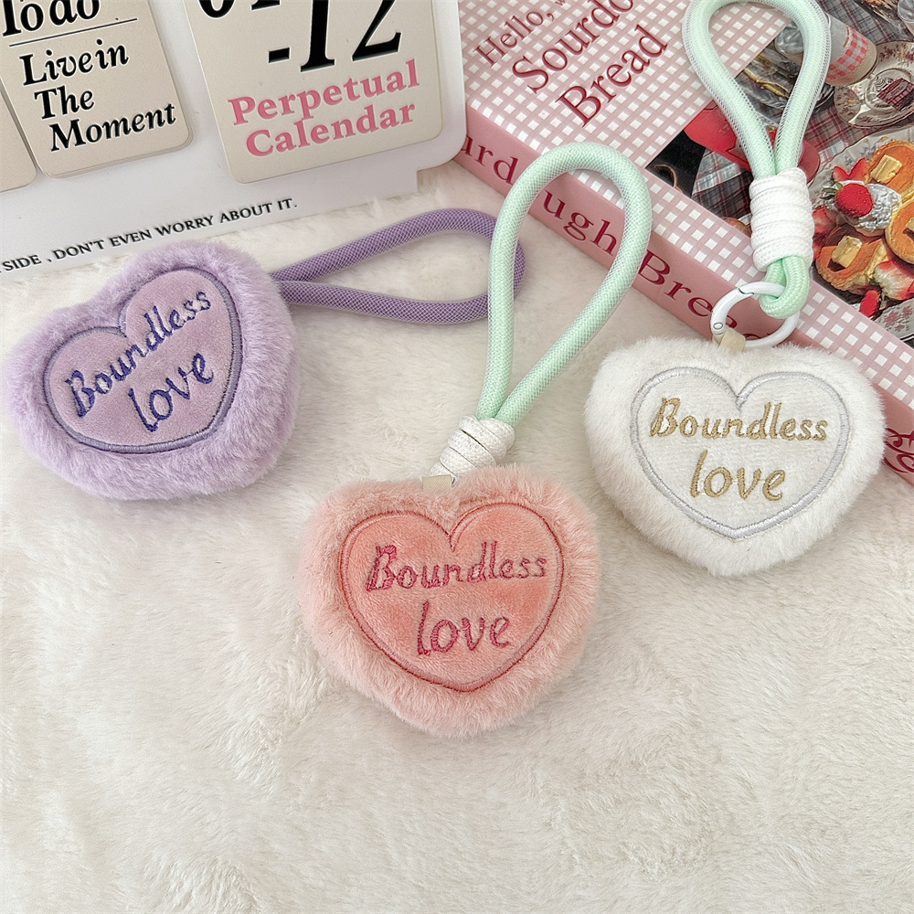 L51141 Plush heart-shaped keychain, student canvas bag hanger, decorative children's backpack hanger, mobile phone lanyard details Picture
