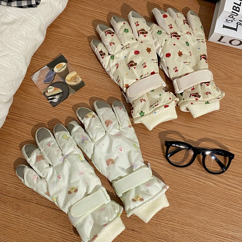 New Christmas limited edition winter ski gloves with fleece and thickened design, windproof, cold-proof and waterproof, student outdoor cycling gloves Specification drawing