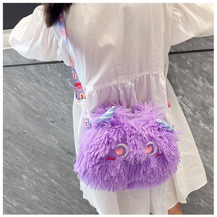 2024 New style of cute Korean plush single-shoulder crossbody bag with a girlish heart and cartoon monsters. Children's crossbody bag undefined