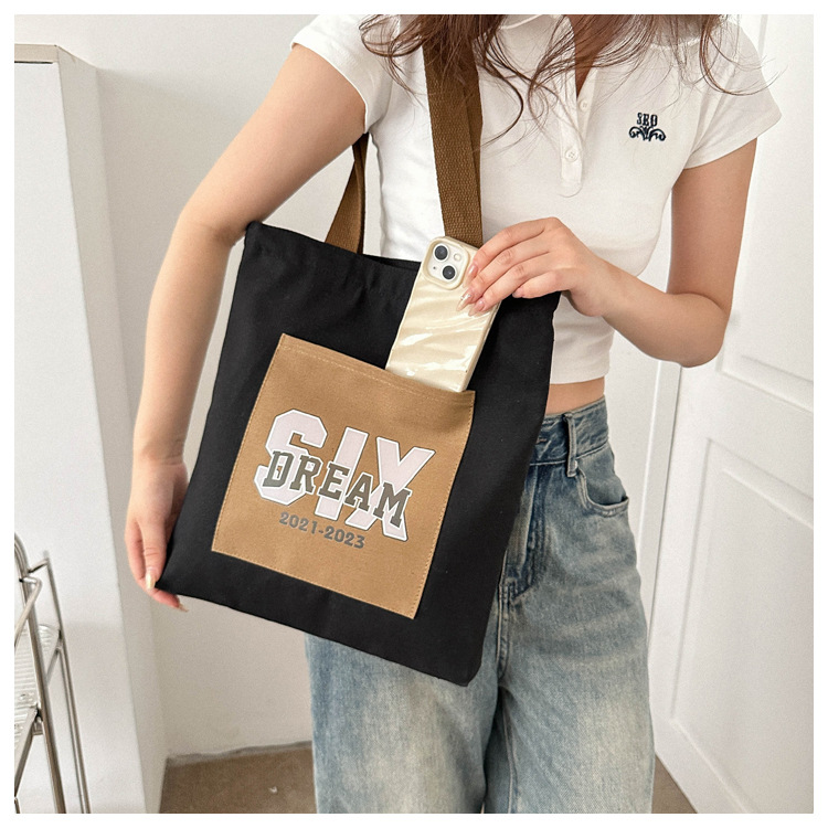 Wholesale of 2025 new casual and fashionable canvas bags, large-capacity single-shoulder bags for college students' shopping, and trendy tote bags Specification drawing