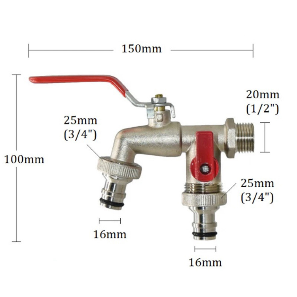 Cross-border exclusive 1/2 zinc alloy faucet, 1-in and 2-out 4-point garden faucet, with multiple packaging options available Item Picture