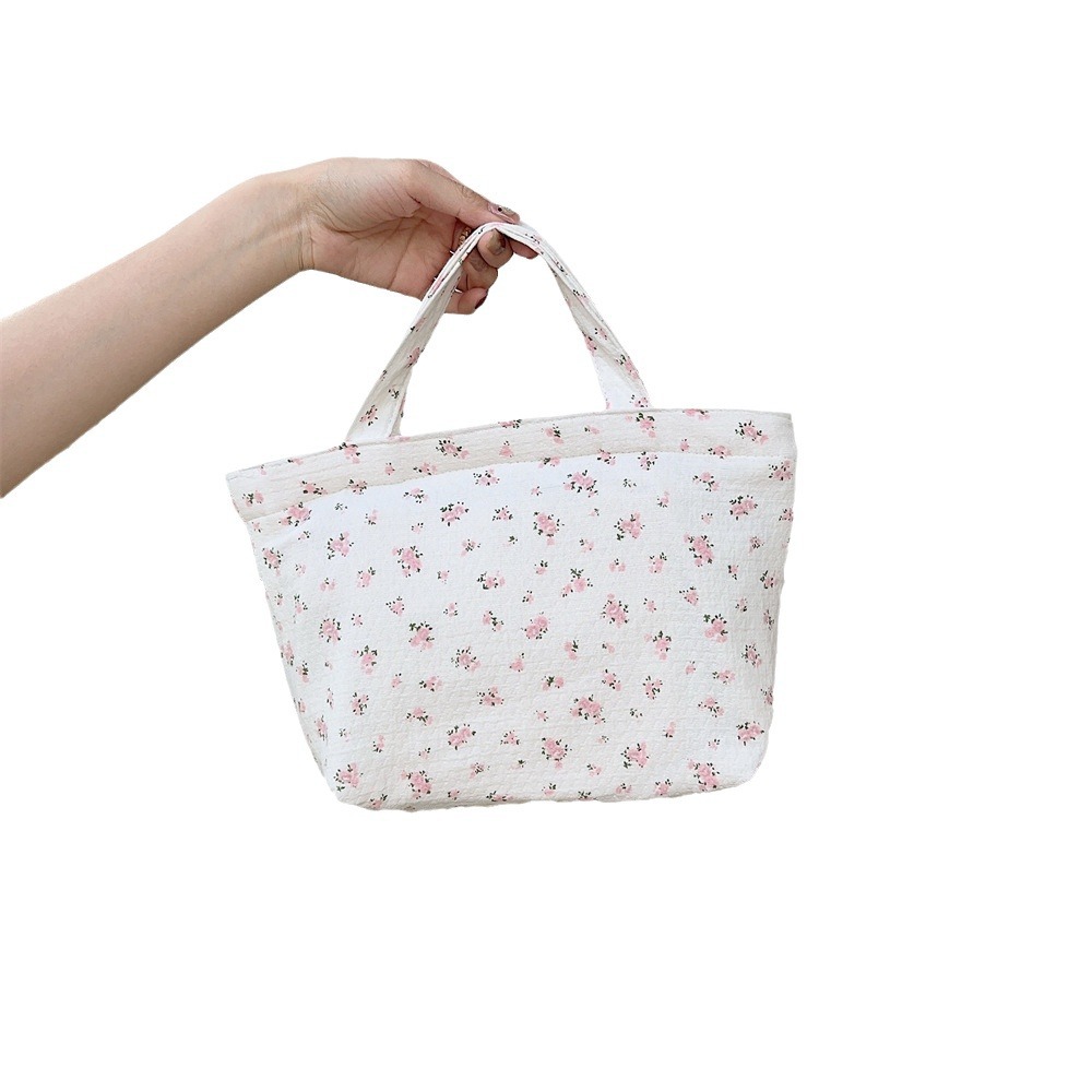 Spring Edition 44121 Canvas Bag, pure cotton floral canvas bag, tote bag, single-shoulder handbag, niche hand-held bag Item Picture