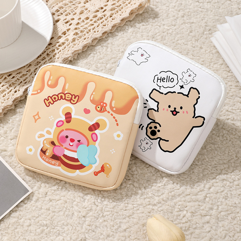 Capibara Capybara Sanitary napkin storage, leather bag, large capacity, cute student female sanitary pad, menstrual pack, hand-held Specification drawing