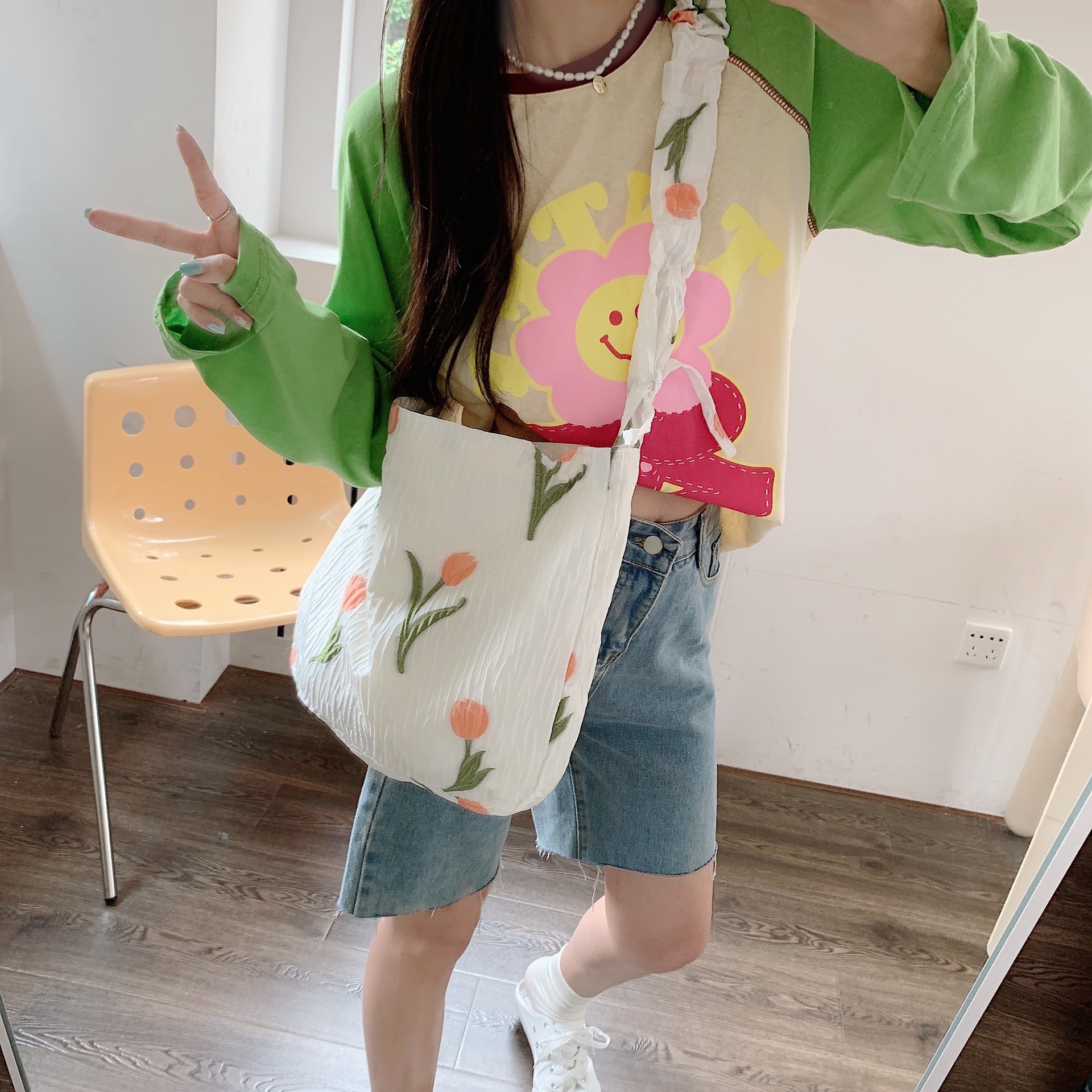25245 Tulip Set Large-capacity portable bag, clutch bag, storage bag, Ladies' tote single-shoulder shopping bag details Picture