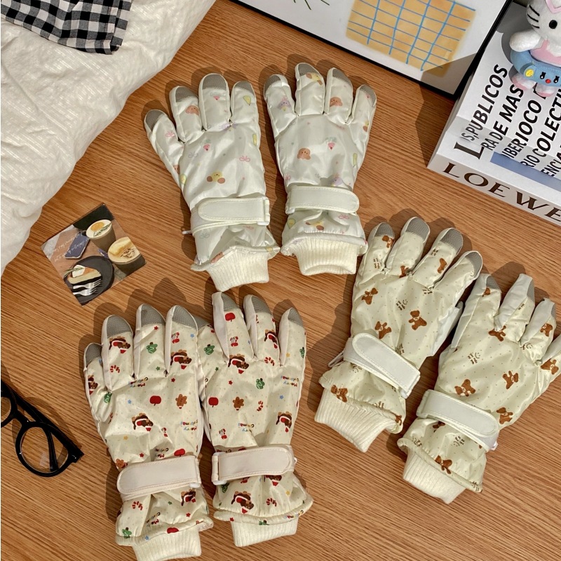 New Christmas limited edition winter ski gloves with fleece and thickened design, windproof, cold-proof and waterproof, student outdoor cycling gloves details Picture
