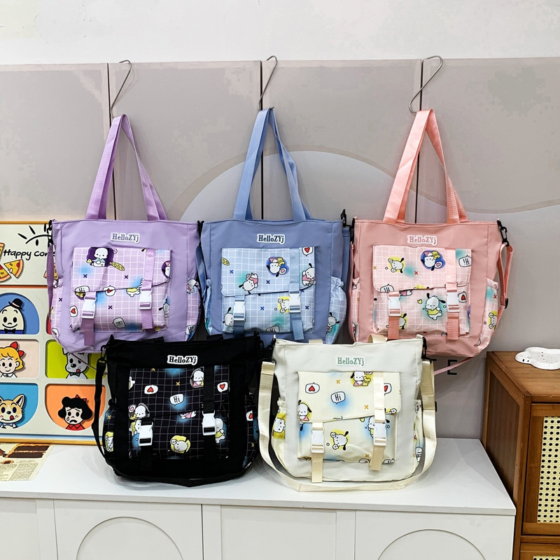 Large-capacity student tutorial bag for girls, 2024 new single-shoulder bag, Korean style sweet nylon document bag, crossbody bag full figure