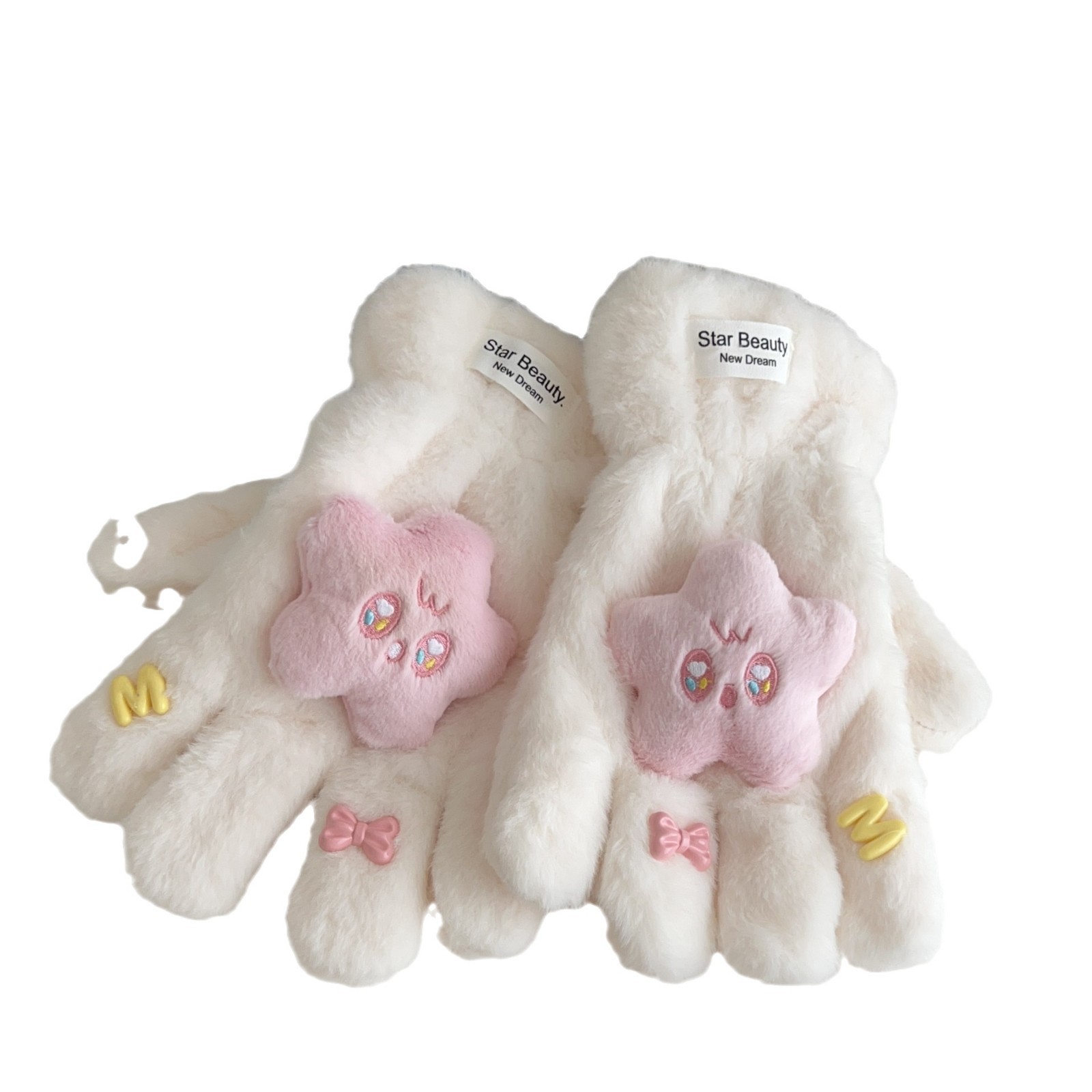 Star plush cute cartoon finger gloves for girls, with a girlish heart. Thickened and fluffy in winter, keeping warm while riding Item Picture