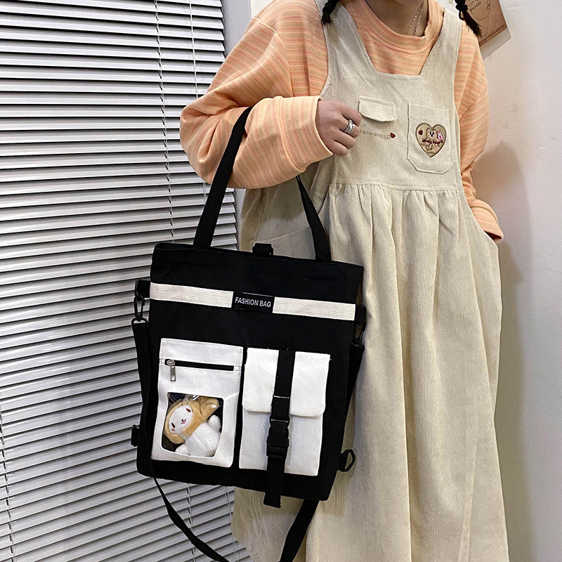 Factory wholesale 2021 new Korean-style canvas handbags, large-capacity multi-functional student cloth bags, four-use bags Specification drawing