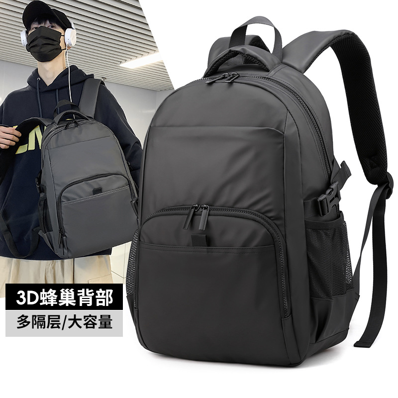 New men's nylon backpack, casual and simple, student backpack, lightweight, business large-capacity computer backpack full figure