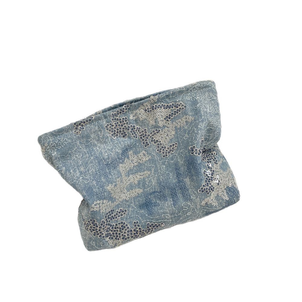 52201 Denim makeup bag, Sequined large-capacity storage bag, portable toiletry bag, water, lotion, brush and grooming bag Item Picture