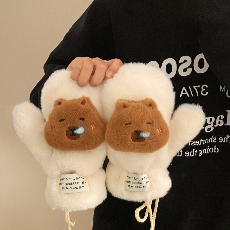 Cartoon Mizusai Gloves 2024 New winter products, student cycling windproof and cold-proof outdoor gloves, plush gloves details Picture