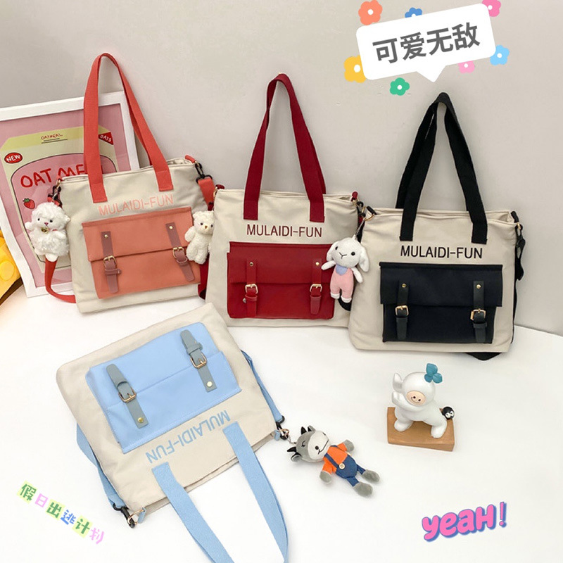 Canvas bag ins Japanese-style, dirt-resistant, large-capacity canvas bag for girls, 2022 new style Harajuku hand-held large bag for school full figure
