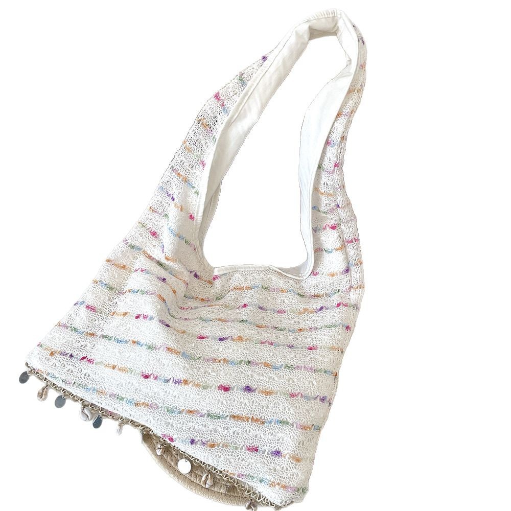 53203 Spring/Summer Gentle candy-colored knitted crossbody tote bag, shell buckle single-shoulder bag, large-capacity vest bag Item Picture
