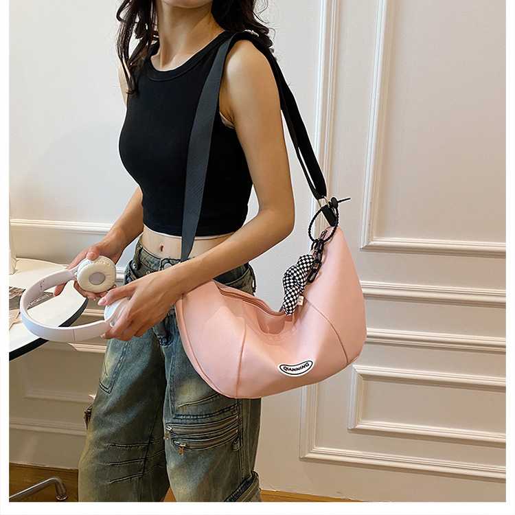 ins minimalist style nylon canvas large bag for women, large capacity, campus college students, crossbody single-shoulder versatile dumpling bag Specification drawing