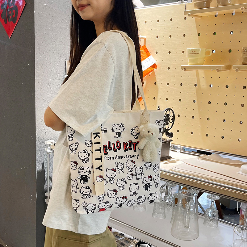 The new fashionable cartoon canvas bag, simple and versatile tote bag, cute commuting single-shoulder tote large bag, is selling well across borders details Picture