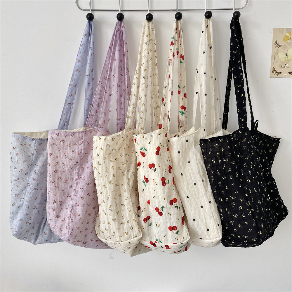 5744 Fresh and sweet floral chiffon single-shoulder bag, large-capacity student class bag, fashionable and versatile tote bag for girls full figure