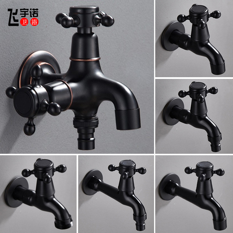 The washing machine faucet is made of retro brass, with a quick-opening single cold mop. It is a sink faucet with one inlet and two outlets, and a double faucet details Picture