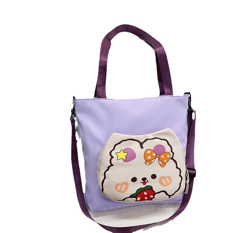 Single-shoulder lightweight rabbit tote bag, cute printed student single-shoulder bag, large-capacity crossbody tote bag Item Picture