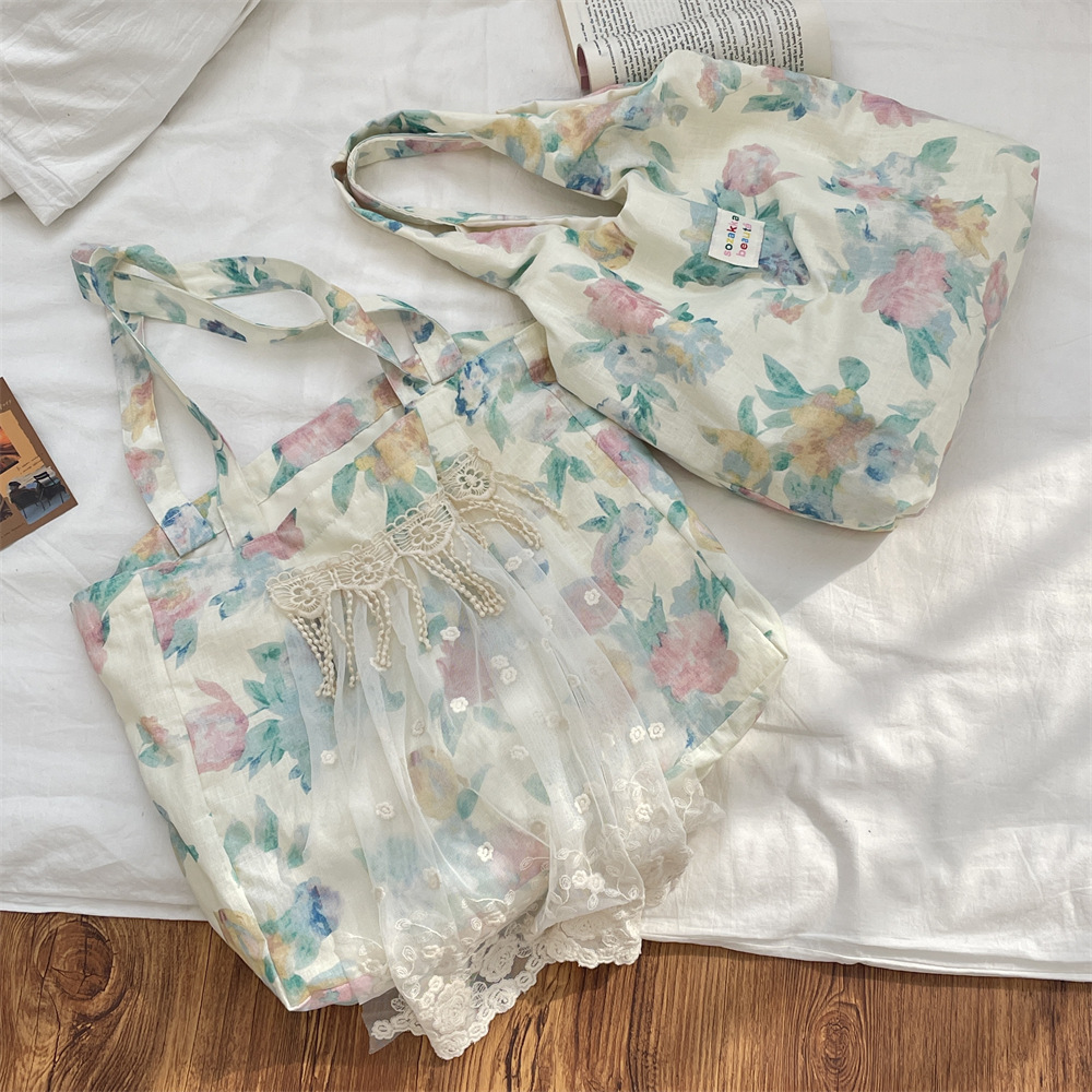 5363 Summer Flax flower Lace single-shoulder Bag for Women, fresh and clean vest bag, hand-held bag, single-shoulder patchwork fabric bag full figure