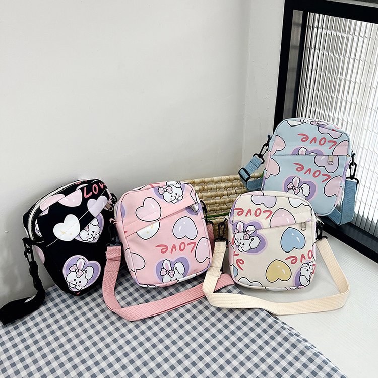 New Korean-style ins girl single-shoulder bag, student small bag, canvas bag, phone bag, cute internet-famous cartoon crossbody bag full figure