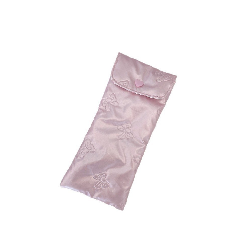 5755 PU Bow eyeglass storage Bag, a portable cotton-filled soft sunglasses and eyeglass storage bag for girls Item Picture
