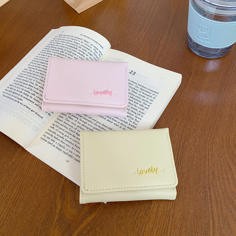 Ladies' short wallet 2024 New style, fresh and solid color, student coin purse, card case, cute wallet, small leather wallet Specification drawing