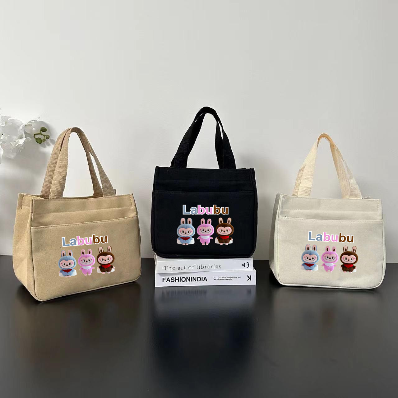 The 2025 new cartoon Japanese-style cute canvas bag is designed for female moms to carry their bags when going out, as a lunch box for office workers, and for women Specification drawing