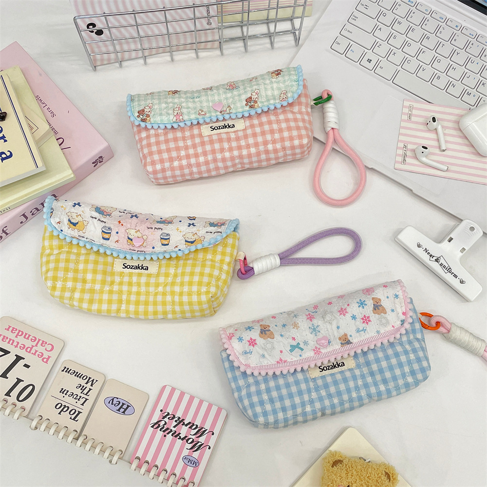 5412 Cute Cartoon patchwork printed pen Case, large-capacity portable makeup bag for women, student stationery box pen case details Picture