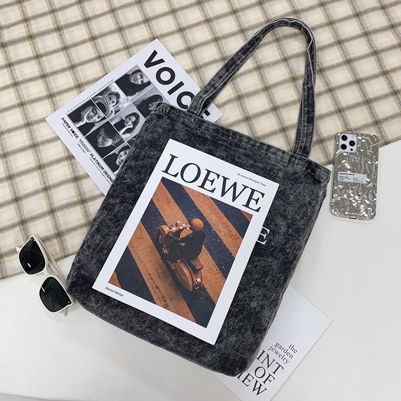 ins Japanese-style versatile denim single-shoulder bag for women's commuting, large-capacity canvas bag, student handbag, retro women's bag trend Specification drawing