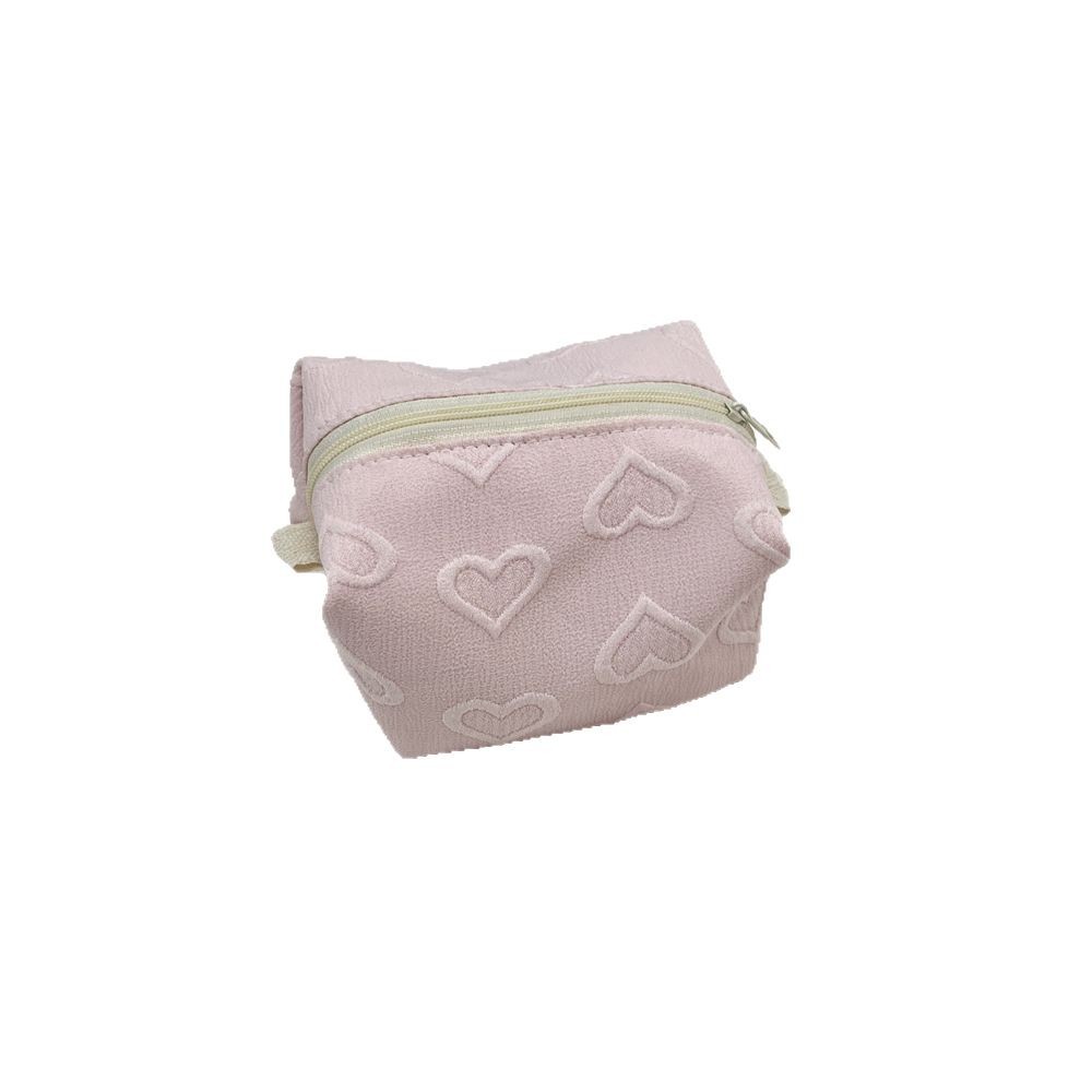 5483 Cute and simple heart-shaped small square bag, makeup bag, portable solid color storage bag for female students, cosmetics and toiletries Item Picture