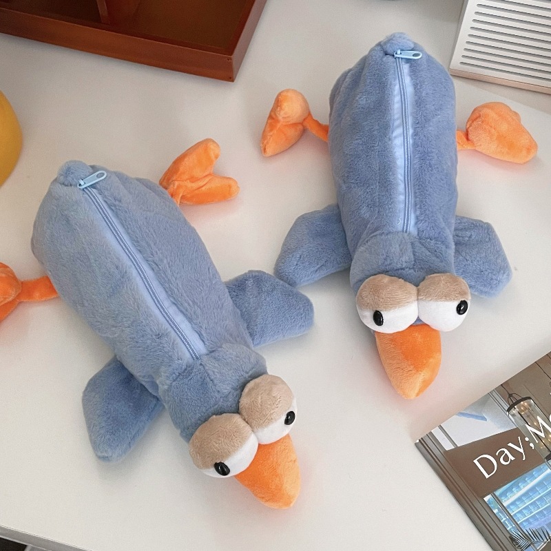 Creative cartoon bird plush pen case, high appearance level, soft and cute, soothing and stress-relieving doll stationery storage bag, stationery pen case details Picture