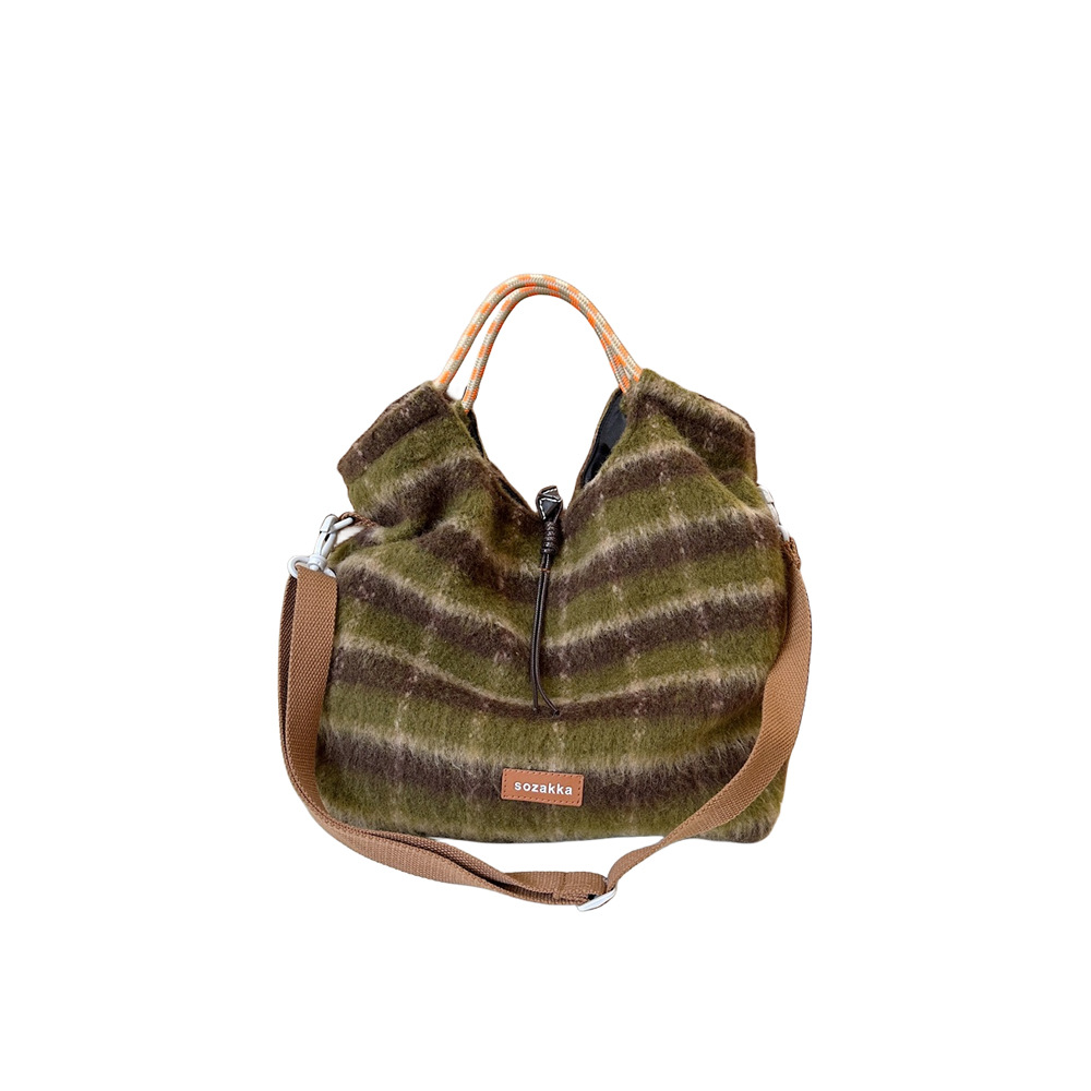 312186 retro woolen Maillard color bag, fashionable single-shoulder women's bag, casual and adjustable, hand-carry and crossbody Item Picture