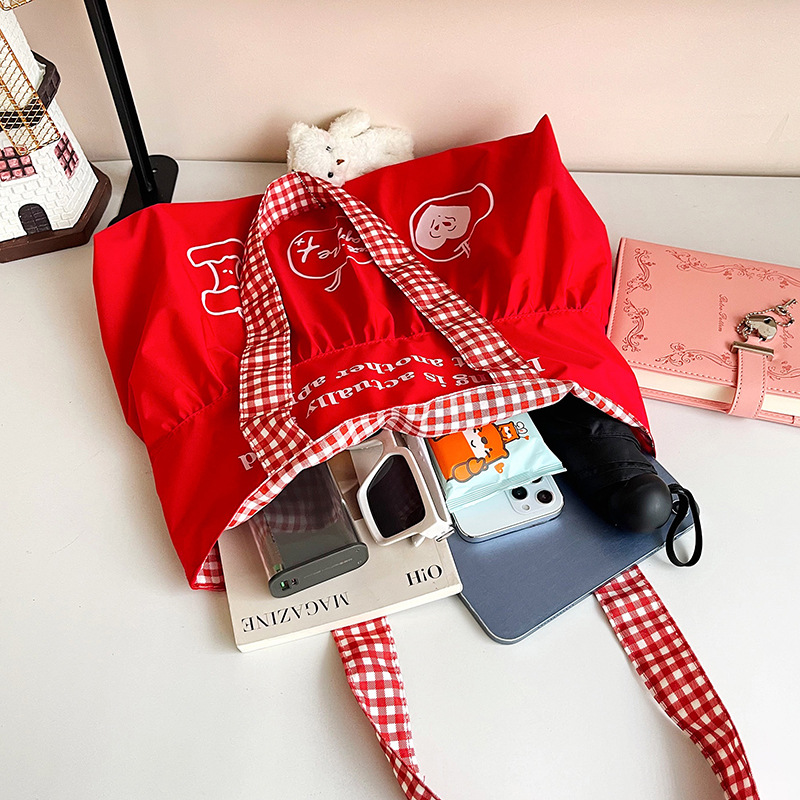 Cute and laid-back tote bag 2025 new style Korean Instagram versatile red apple bag Women's large-capacity single-shoulder bag Specification drawing