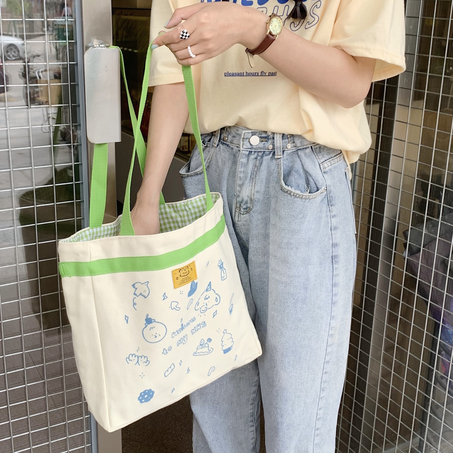 24152 Korean-style InS-style artistic canvas bag, cute for girls, fresh for class, single-shoulder bag, casual tote bag details Picture