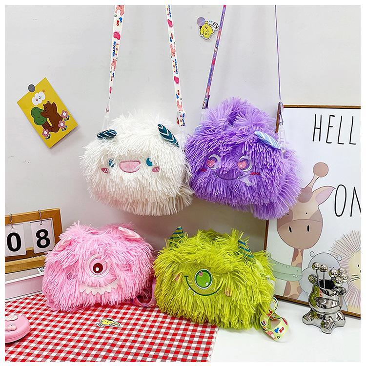 2024 New style of cute Korean plush single-shoulder crossbody bag with a girlish heart and cartoon monsters. Children's crossbody bag undefined