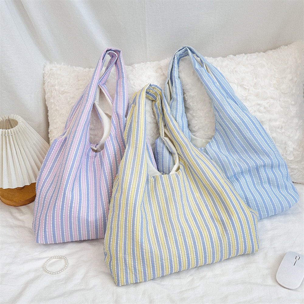 47221 Korean dopamine striped canvas bag, vest bag, large-capacity underarm bag, schoolbag for female students full figure