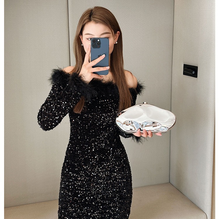 Niche design metal acrylic bag, irregular-shaped stone clutch, 2025 new cross-border fashionable and exquisite small bag Specification drawing