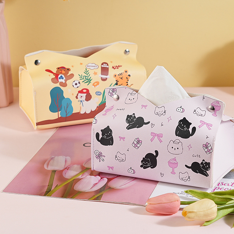 New cartoon cat tissue box, cotton and linen living room, home, car, bathroom napkin box, tissue box, tissue cover details Picture