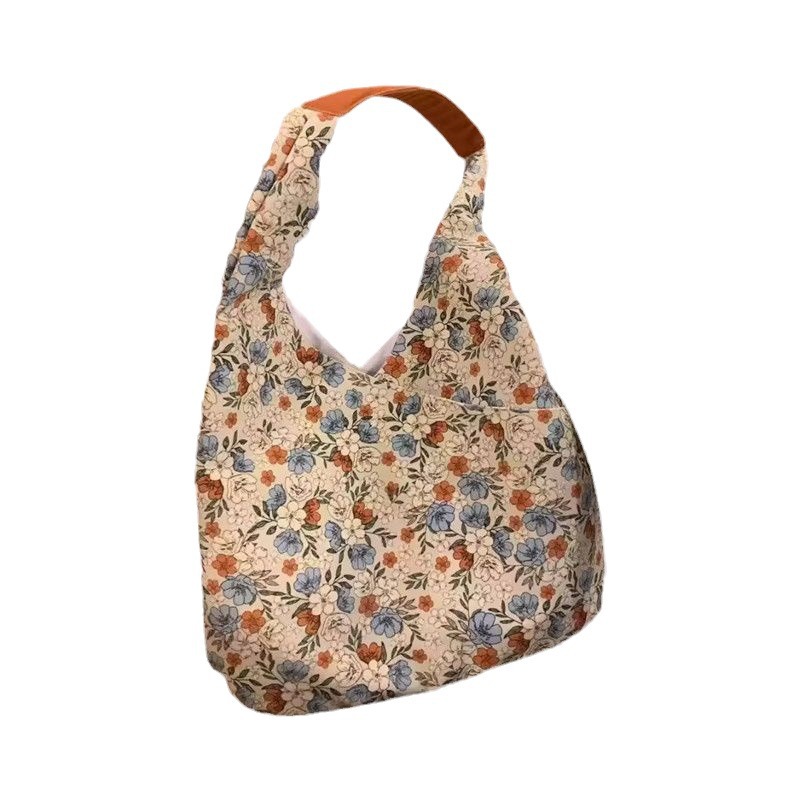 Japanese-style Hong Kong-style design small floral single-shoulder bag 2024 new model, high appearance level, versatile retro large capacity tote bag Item Picture