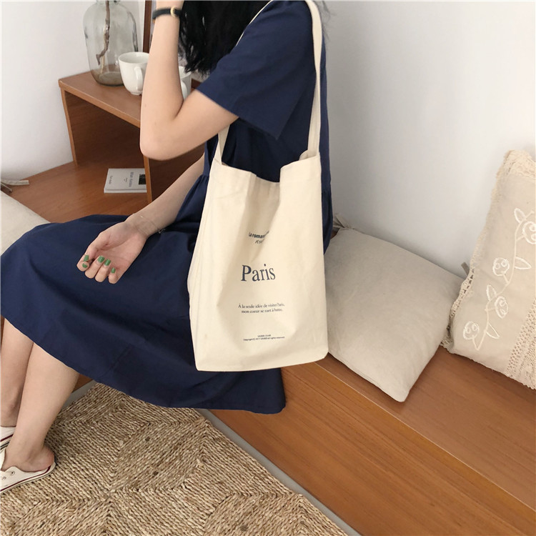 【 In Stock 】E93 Korean-style chic Artistic and Fresh Canvas Bag, hand-held cloth bag, shopping bag, printed words for mother and daughter full figure