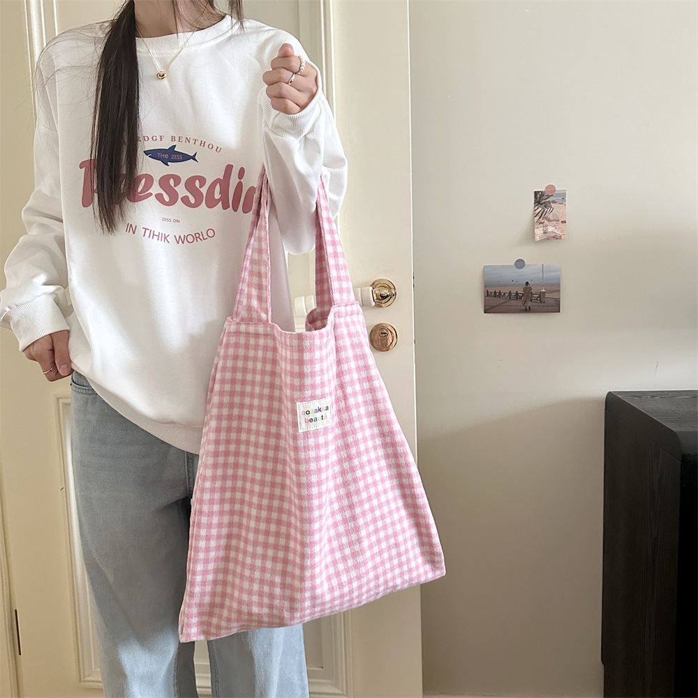 48202 Early Autumn new checkered woolen single-shoulder bag, double-layer shopping bag, retro, casual and versatile commuting underarm bag Specification drawing