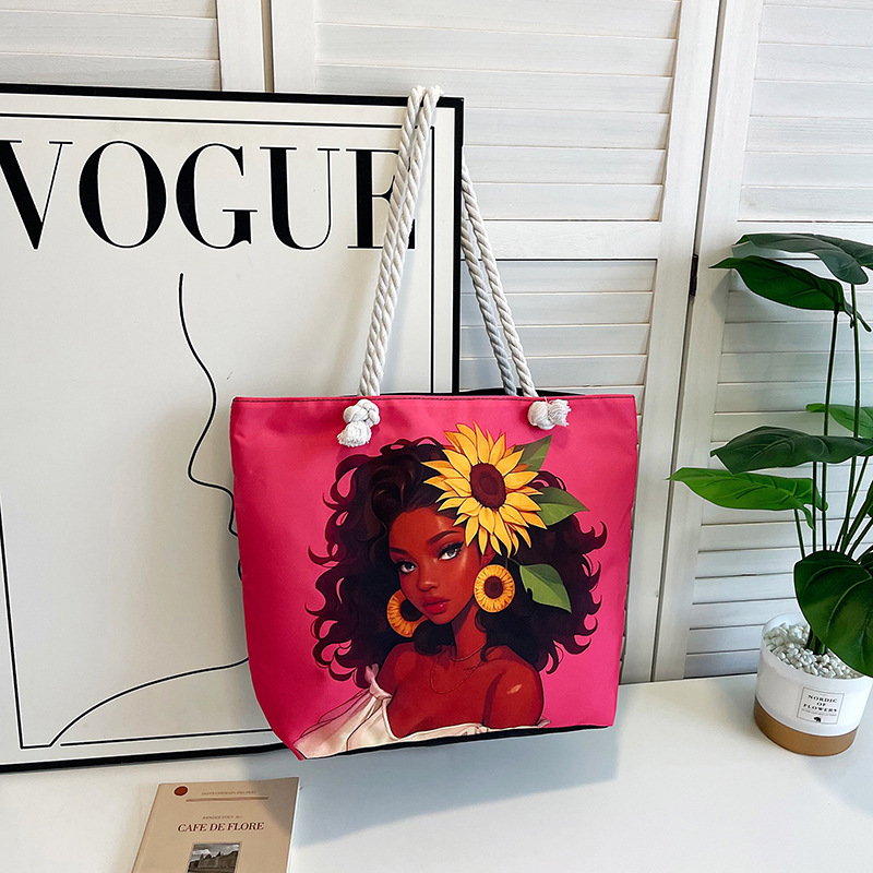 Fashionable and versatile tote bags, new cross-border women's portable shopping bags, creative women's printed aesthetic beach bags for women Application Scenario