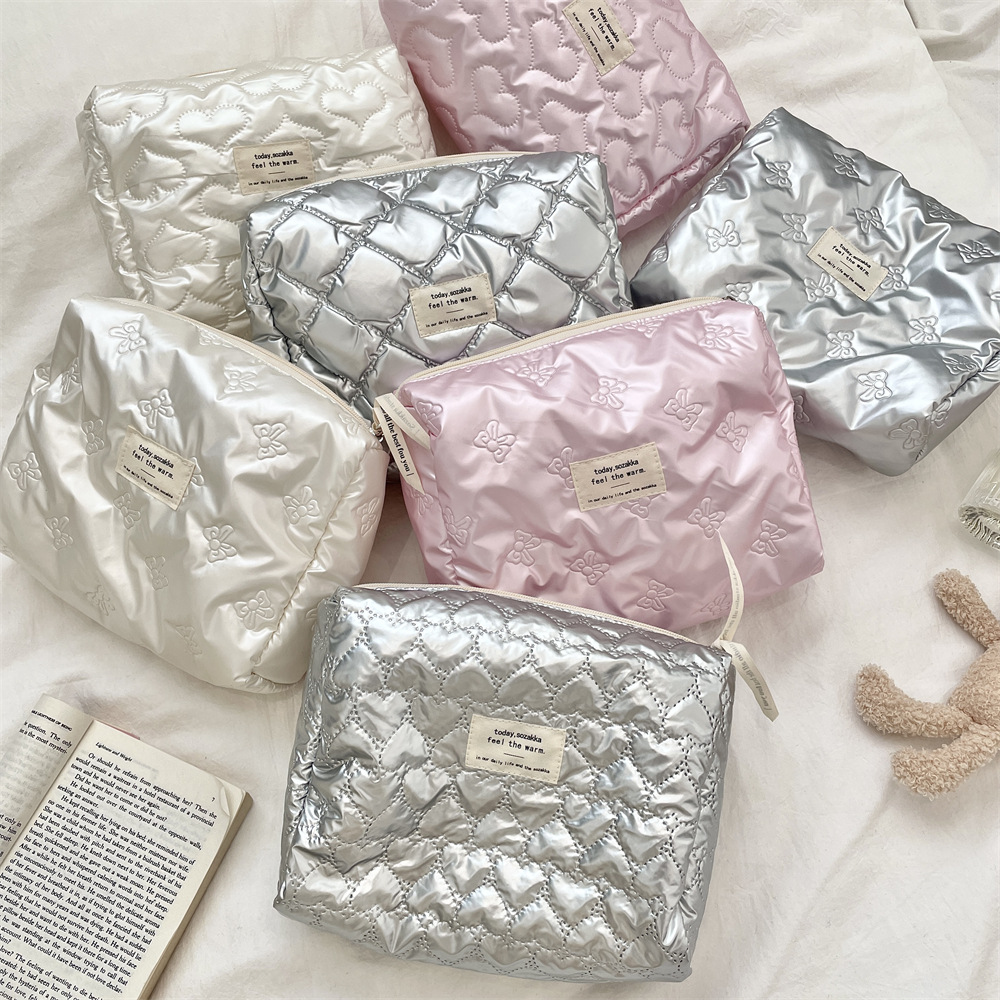 41242 InS-style bow pu cotton-padded storage bag for miscellaneous items, makeup bag for going out, portable touch-up bag full figure