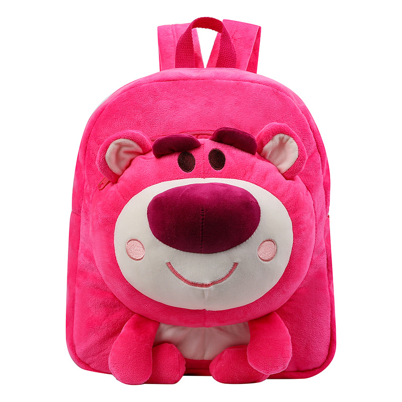 2023 New Japanese-style cute strawberry bear backpack, plush doll doll bag, soft girl backpack and schoolbag Item Picture