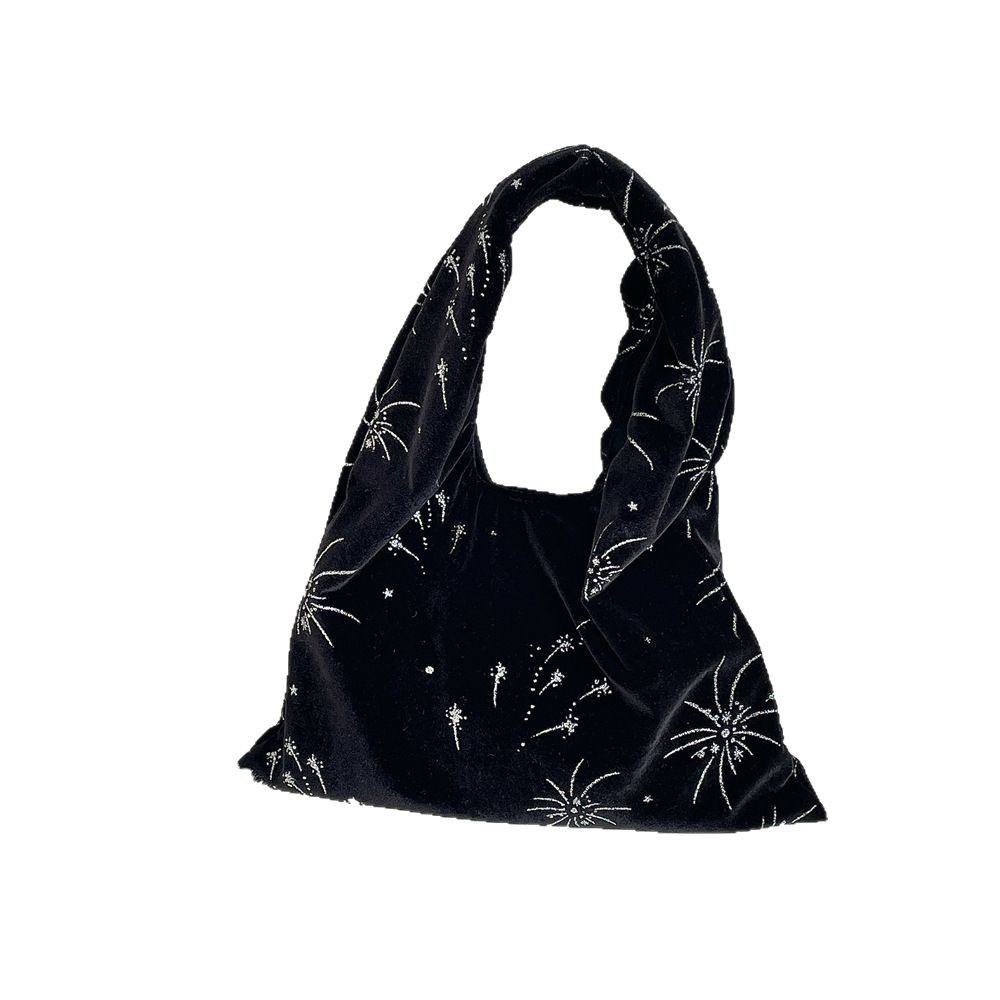 5221 Spring New Style velvet embossed silver firework Chinese laid-back single-shoulder bag, large capacity handbag, women's canvas bag Item Picture