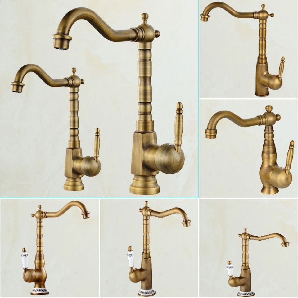 Cross-border wholesale of antique-style kitchen cold and hot washbasins, retro indoor and outdoor pure copper and all-copper faucets, complete bathroom factory Specification drawing